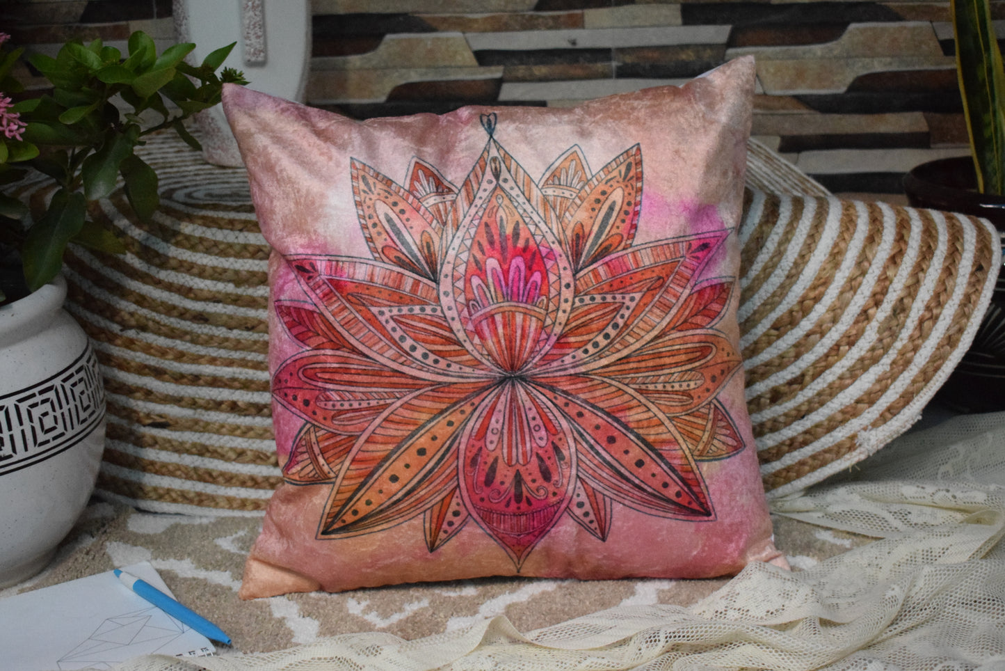Lai Decore Velvet Cushion Cover Velvet Cushion Cover 16 Inch X 16 Inch, Colour Pink, 1 Piece