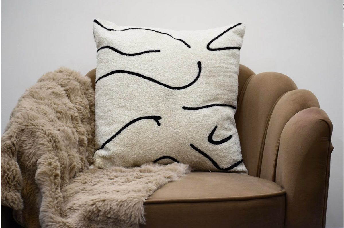 LAI Decore Aari Embroidery Cotton Cushion Cover - Home Decor, Cushion Covers 20 Inch X 20 Inch, Square Cushions for Sofa Bed Chair Table Diwan Couch Birthday Wedding Gift, Color Off White, Set of 1