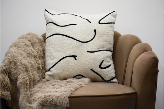 LAI Decore Aari Embroidery Cotton Cushion Cover - Home Decor, Cushion Covers 20 Inch X 20 Inch, Square Cushions for Sofa Bed Chair Table Diwan Couch Birthday Wedding Gift, Color Off White, Set of 1